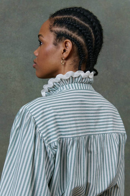 Cora Embroidered Blouse in almond stripes by Louise Misha