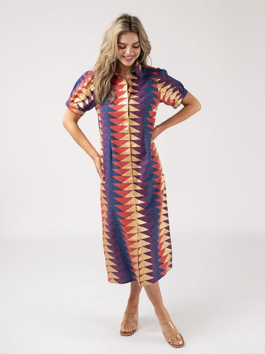 Kris Dress in spice bagru triangle by Beau & Ro