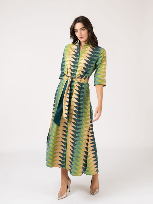 Eloise Maxi Dress in forest bagru triangle multi by Beau & Ro