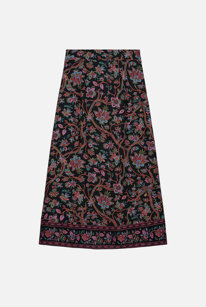 Isa Printed Slip Skirt in black bluebell grove by Louise Misha