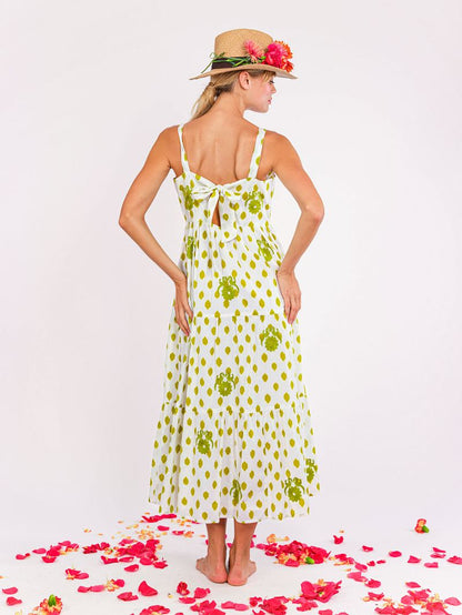Cornflower Embroidered Bird Dress in green by Nimo