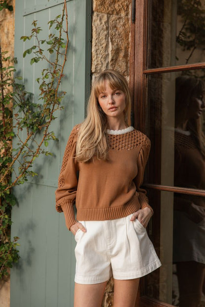Anwen Long Sleeve Sweater in brown/ivory by Cleobella