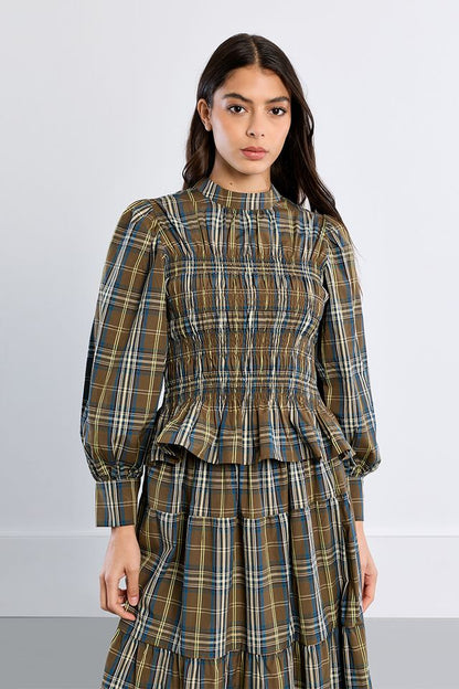 Long Sleeve Plaid Shirt in khaki by Molly Bracken
