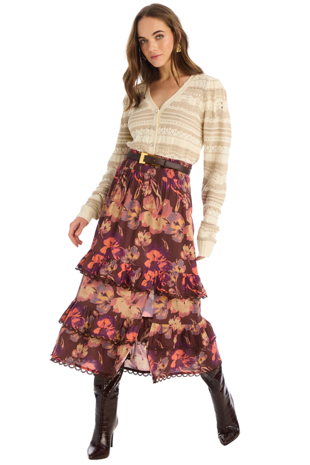 Georgia Midi Skirt in brown floral by Allison