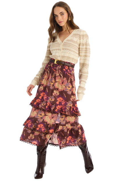 Georgia Midi Skirt in brown floral by Allison