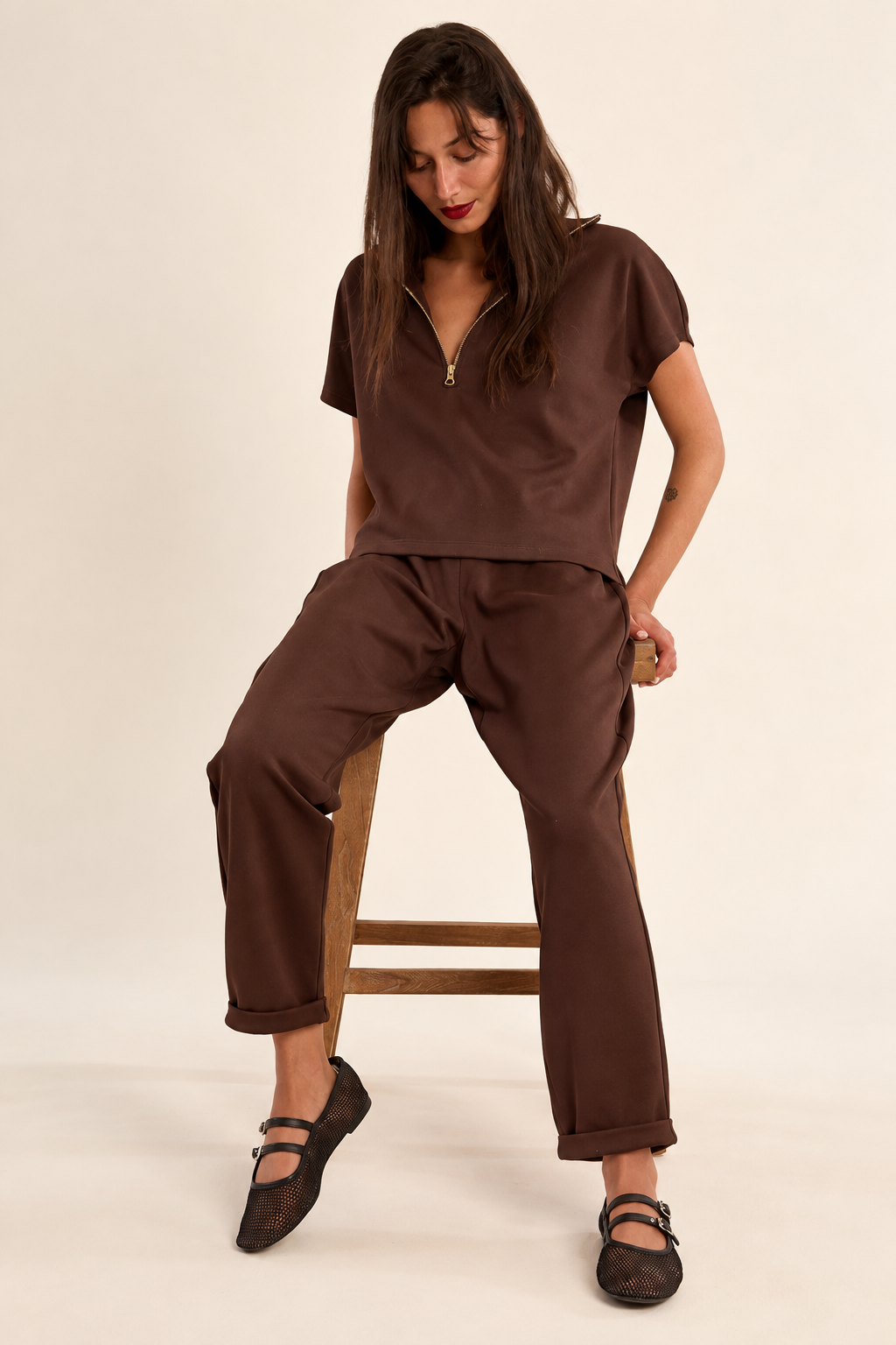 Jogger Pants in chocolate by Molly Bracken