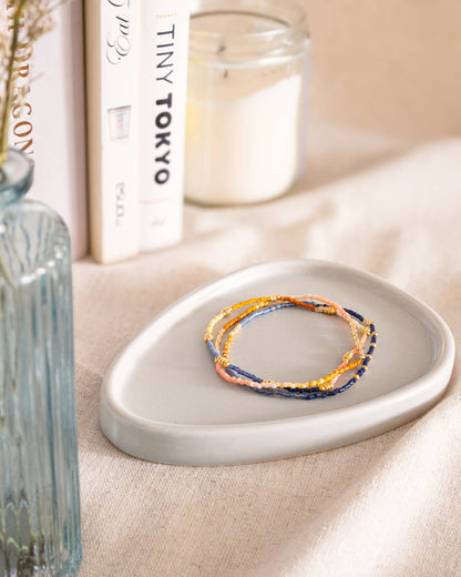 Set/3 Miyuki Beaded Stretch Bracelets (Blue/Mustard/Salmon)