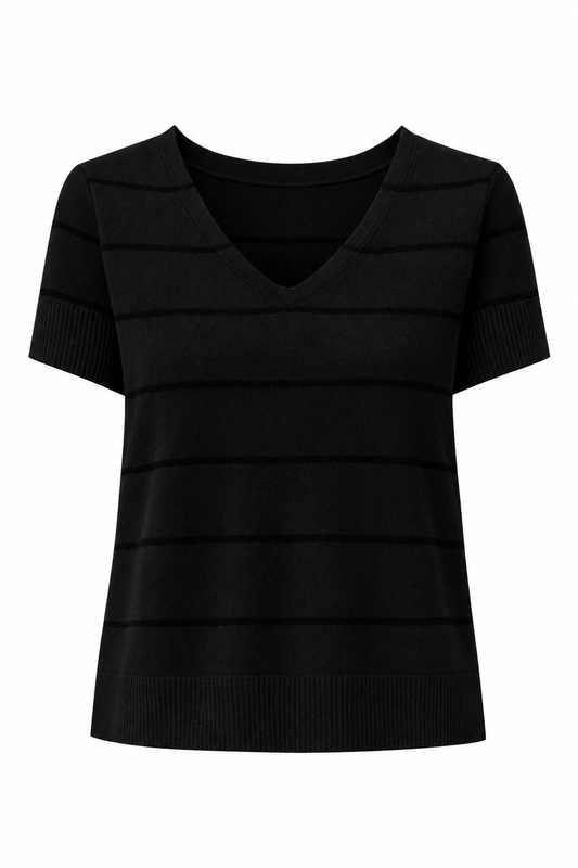 Evangelina Stripe Short Sleeve Sweater in black by Another Love