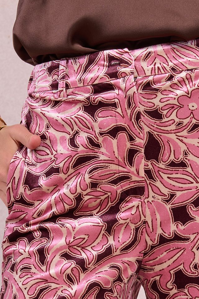 Printed Wide Leg Pants in burgundy lalie by Molly Bracken