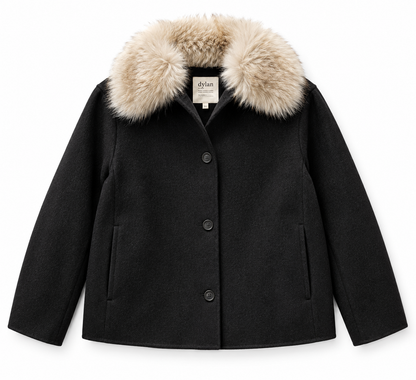 Clara Fur-Trimmed Melton Coat in black by Dylan