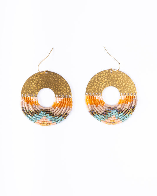 Beaded Handwoven Organic Circular Fringe Earrings in earth by Mayana