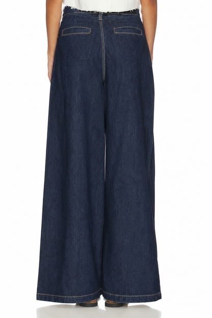 Delphine Pleated Denim Wide Leg in force by Pistola