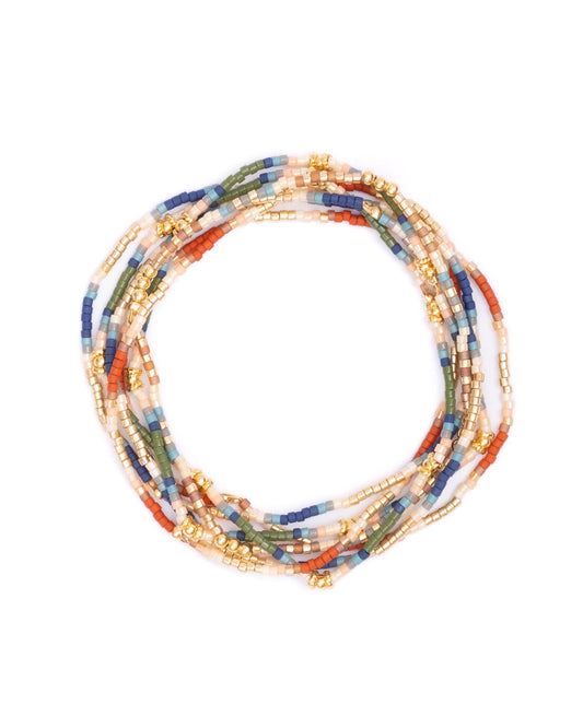 Set/7 Miyuki Beaded Stretch Bracelets (Blue/Green/Rust)