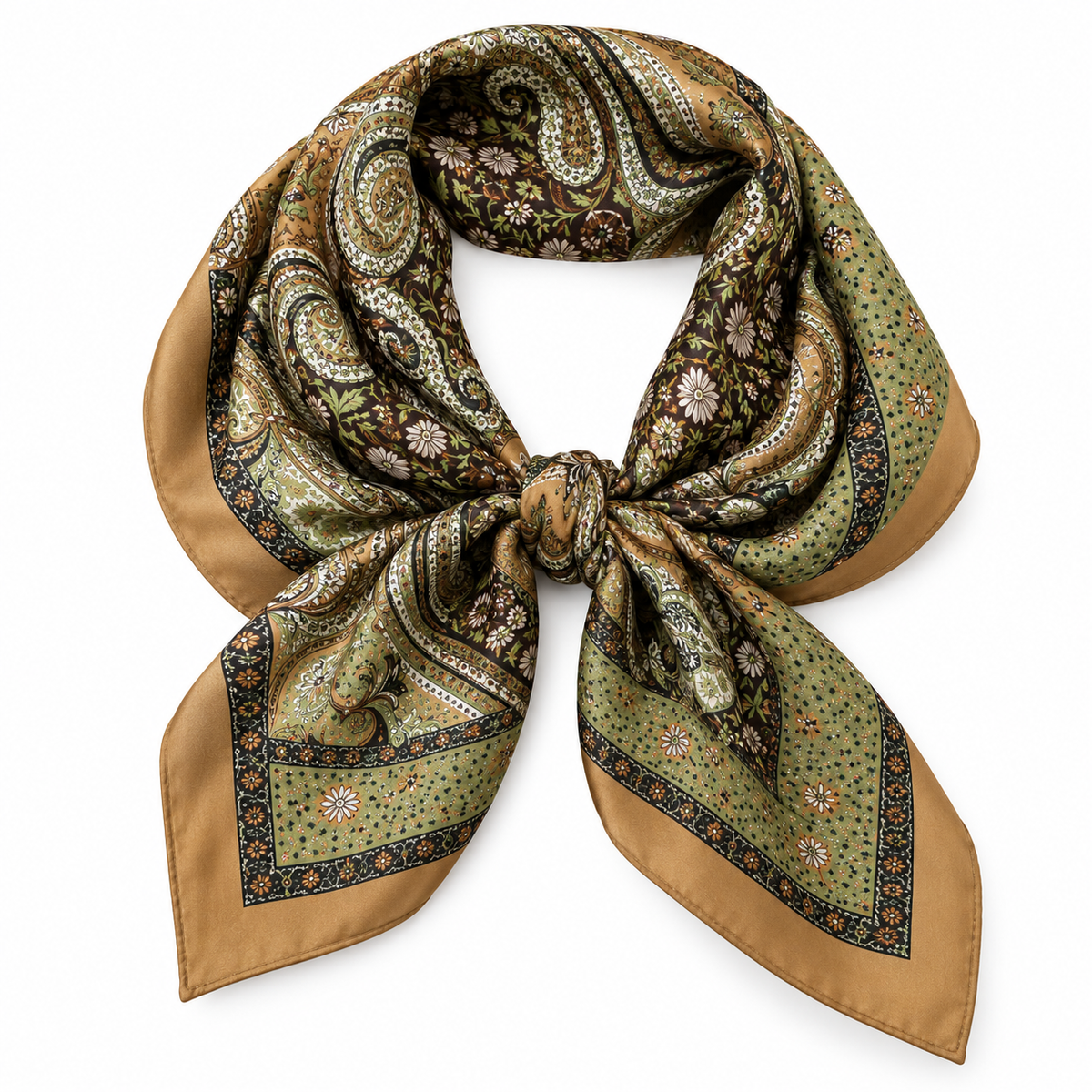 Flower Paisley Printed Bandana Scarf in olive