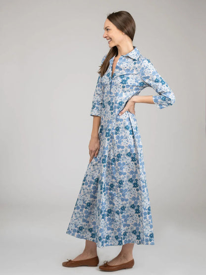 TRUNK SHOW- Alexa Maxi Dress in blue little fall garden by Beau & Ro