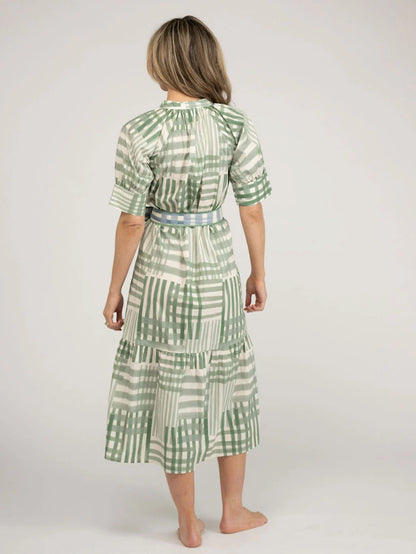 TRUNK SHOW- Jane Midi Dress in green check by Beau & Ro