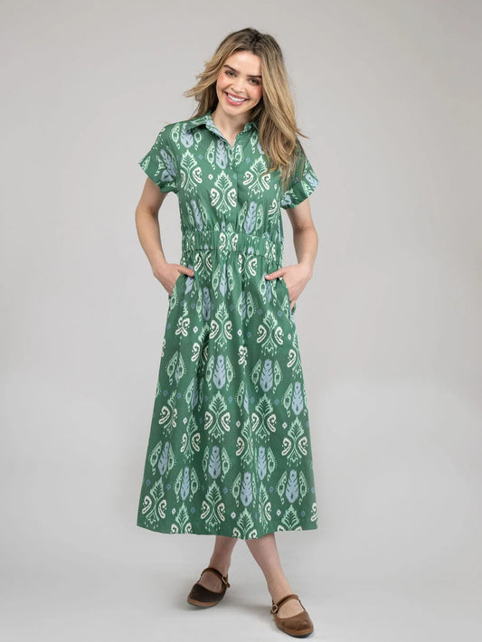 TRUNK SHOW- The Lisa Dress in Green Ikat by Beau & Ro