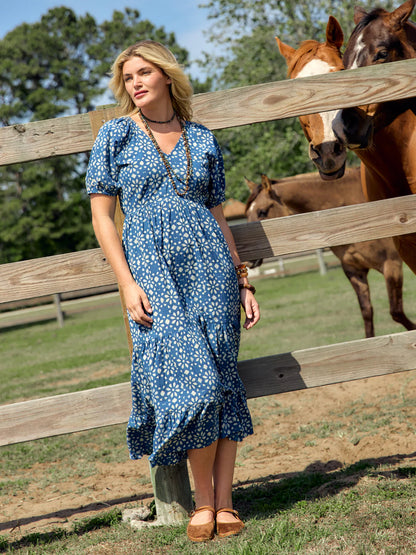 TRUNK SHOW- Poppy Maxi Dress in navy star blue resist by Beau & Ro