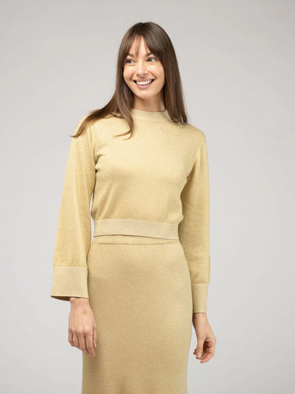 Shimmer Crewneck Sweater in gold by Beau & Ro