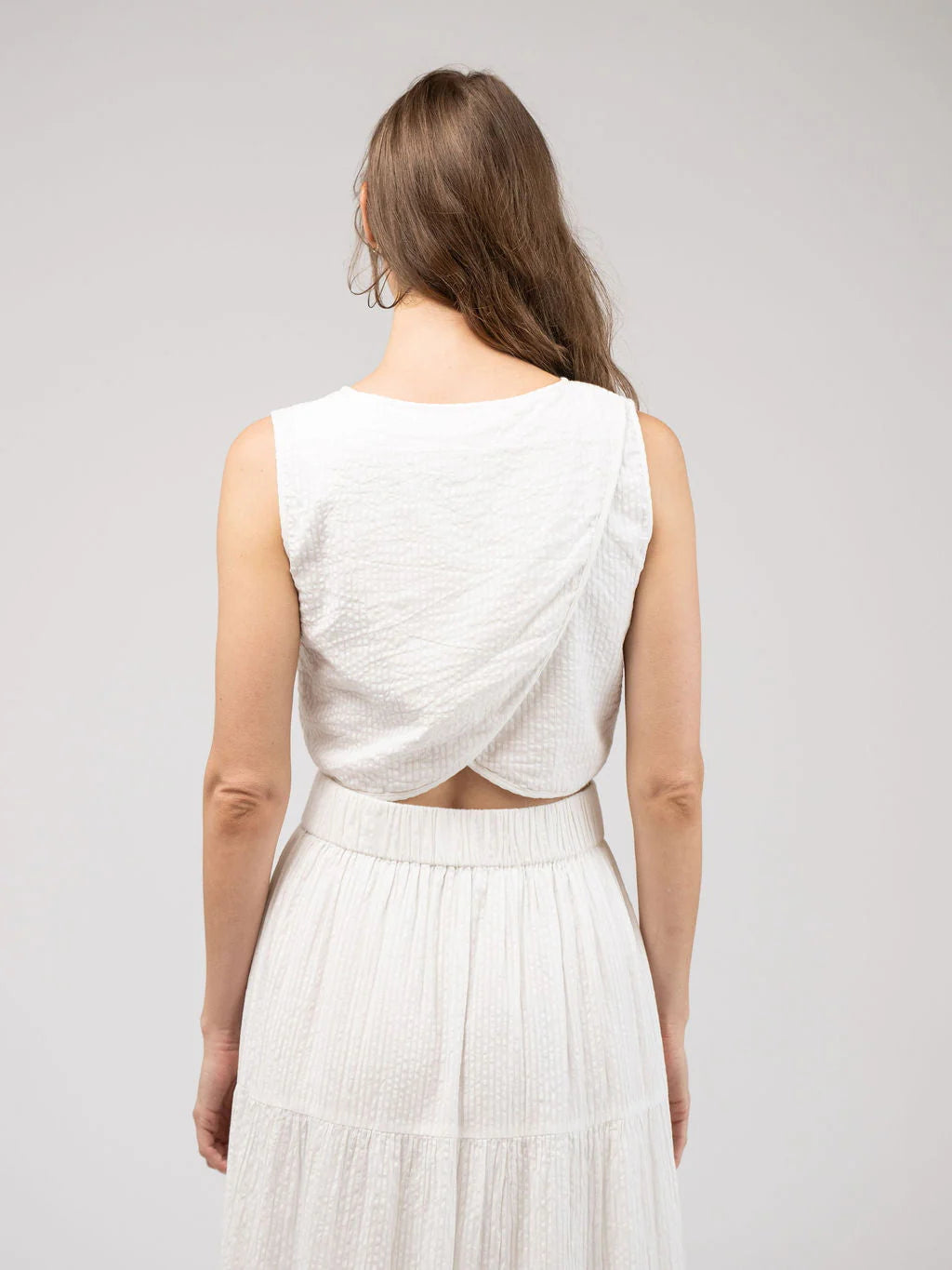 Beach Tank in white seersucker by Beau & Ro