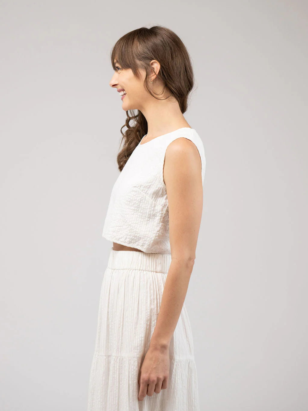 Beach Tank in white seersucker by Beau & Ro