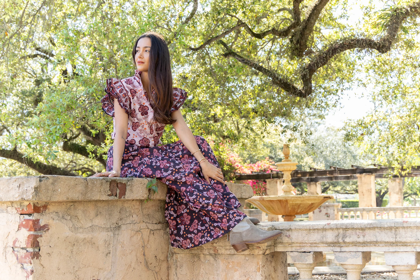 Ariana Printed Maxi Skirt in black floral by Bindu