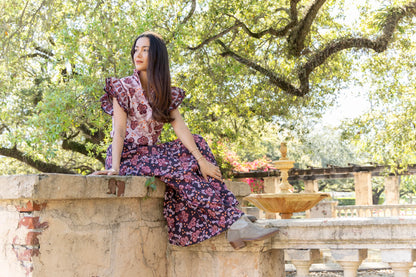 Ariana Printed Maxi Skirt in black floral by Bindu