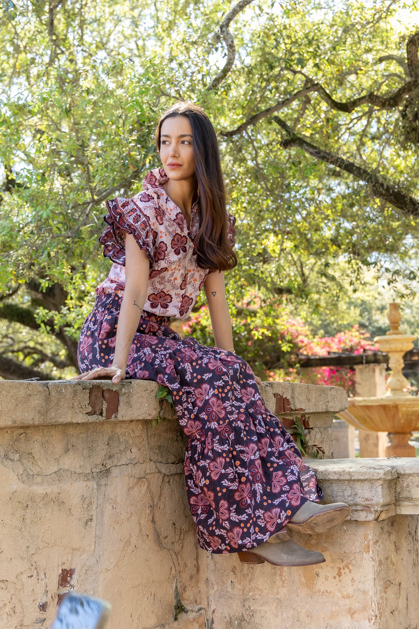 Ariana Printed Maxi Skirt in black floral by Bindu