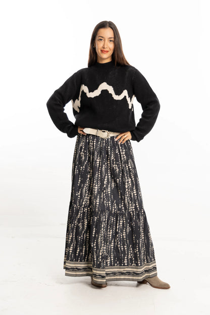Ariana Printed Maxi Skirt in black pearl by Bindu