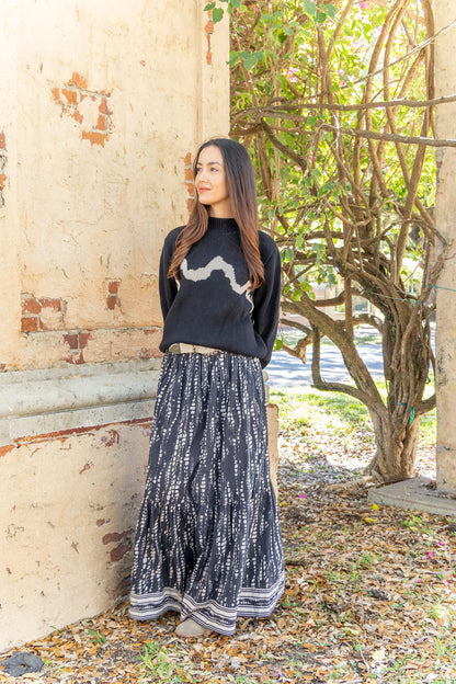 Ariana Printed Maxi Skirt in black pearl by Bindu
