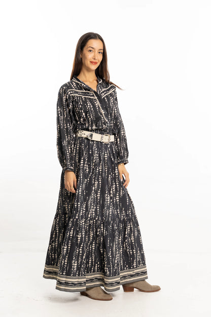 Ariana Printed Maxi Skirt in black pearl by Bindu