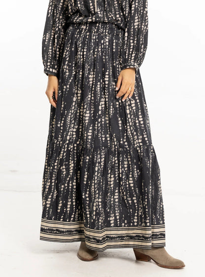 Ariana Printed Maxi Skirt in black pearl by Bindu