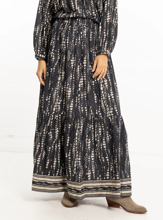 Ariana Printed Maxi Skirt in black pearl by Bindu