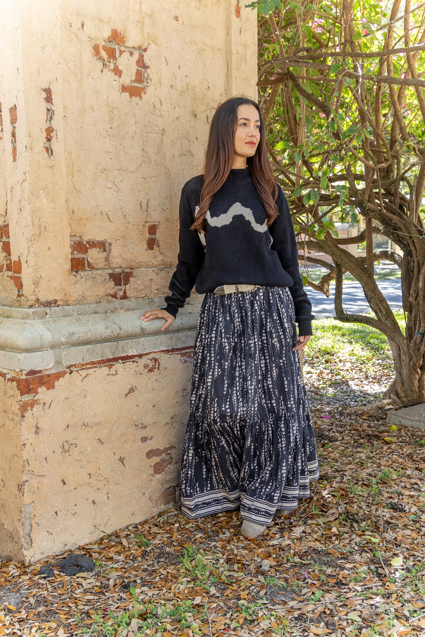 Ariana Printed Maxi Skirt in black pearl by Bindu