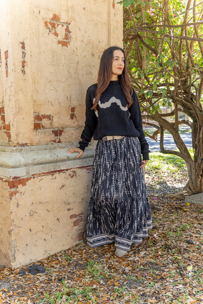 Ariana Printed Maxi Skirt in black pearl by Bindu