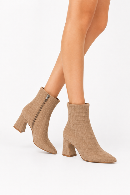 Etoile Leather Croco Suede Bootie in almond by Bruno Menegatti