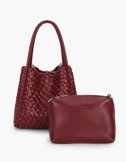 Hollace Mini Woven Tote in wine by Remi & Reid