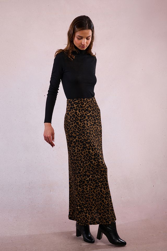 Animal Print Knit Skirt in khaki by Molly Bracken