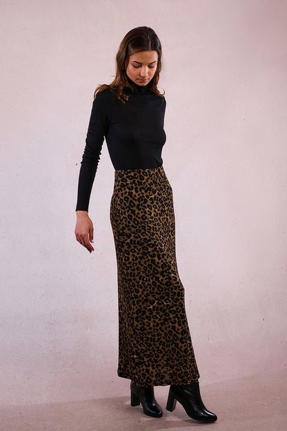 Animal Print Knit Skirt in khaki by Molly Bracken
