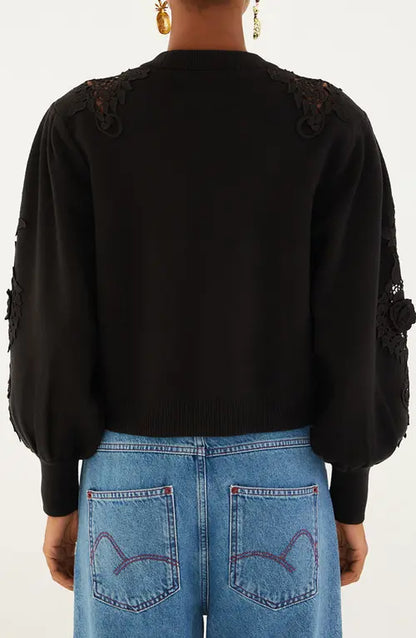 Lace Detail Sweater in black by Farm Rio