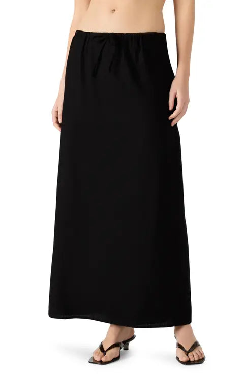 Cadi Linen Maxi Skirt in black by Steve Madden