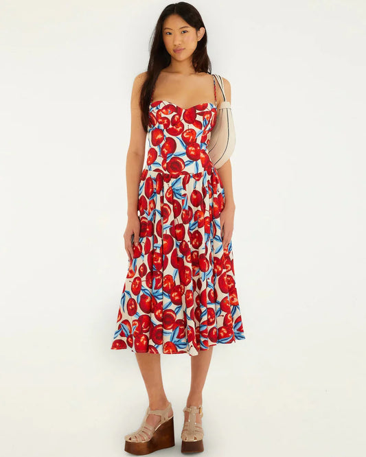 Cherry Blossom Sleeveless Midi Dress in red by Farm Rio