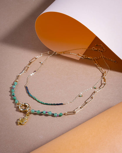 Beaded Charm and Chain Layering Necklace Set/2 (Jungle)
