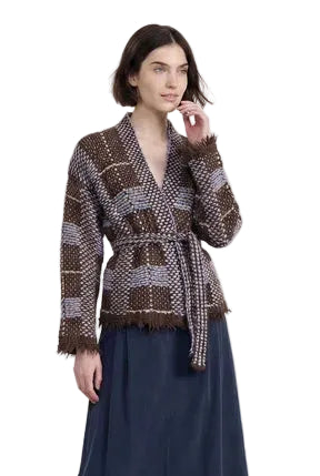 Gingham Cardigan in dark brown by B-YU