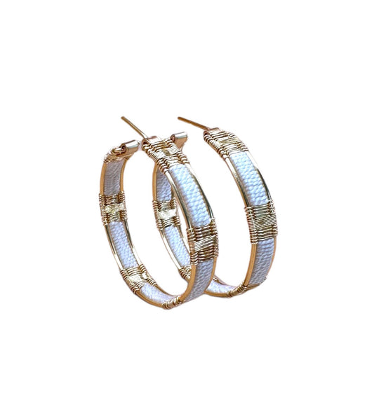 Handwoven Wire and Cord Everyday Hoop Earrings in white by Mayana