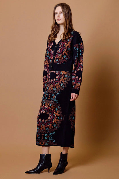 Daphne Sweater Skirt in venezia ebony print by Cleobella