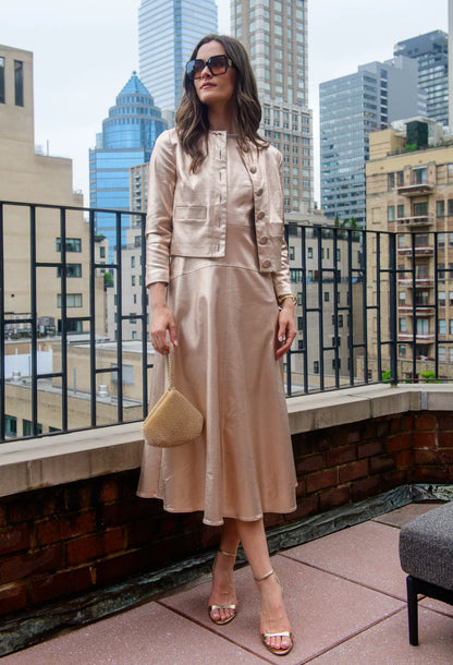 Claire Dress in metallic denim by Elizabeth James