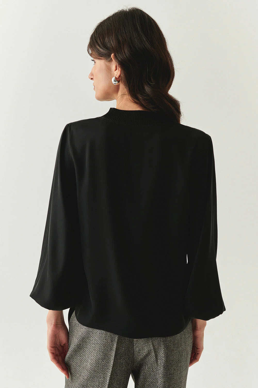 Joelle Long Sleeve High Neck Blouse in black by Exquise