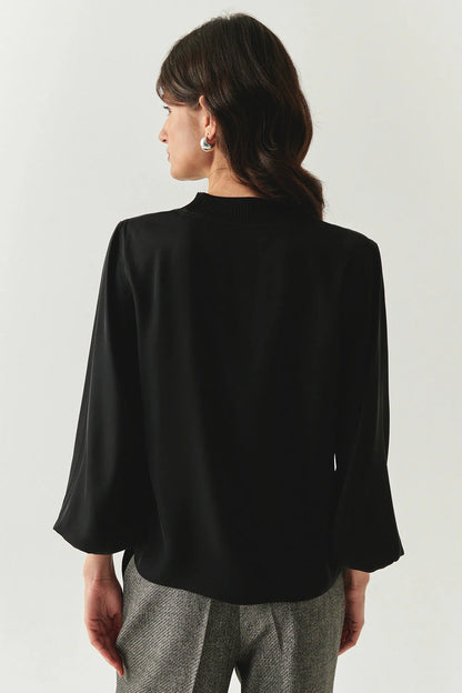Joelle Long Sleeve High Neck Blouse in black by Exquise