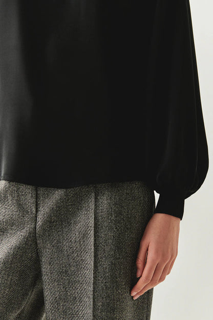 Joelle Long Sleeve High Neck Blouse in black by Exquise